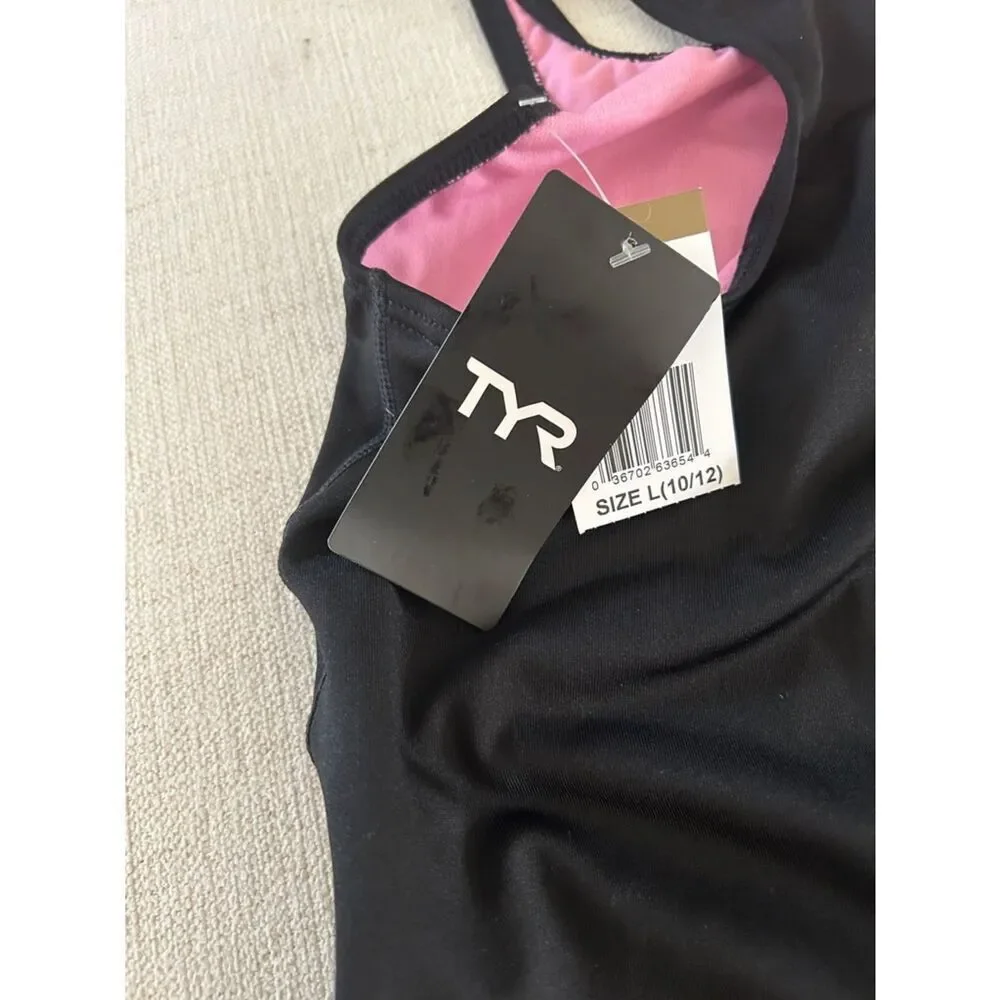 TYR Durafast Lite® Girl's Maxfit Swimsuit - Ella, Black/Pink, Size 10-12, NWT